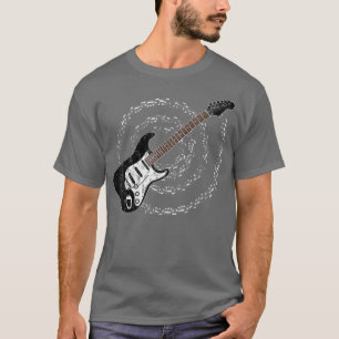 Black Electric Guitar Spiralling Musical Notes T-Shirt