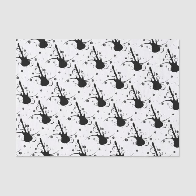 Black Electric Guitar with Floral Pattern Tissue Paper (Front)