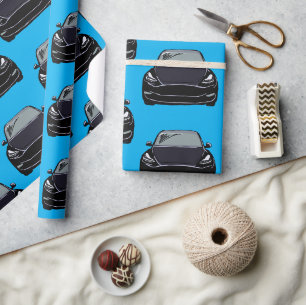 Black Electric Vehicle SUV Car Blue Background Wrapping Paper
