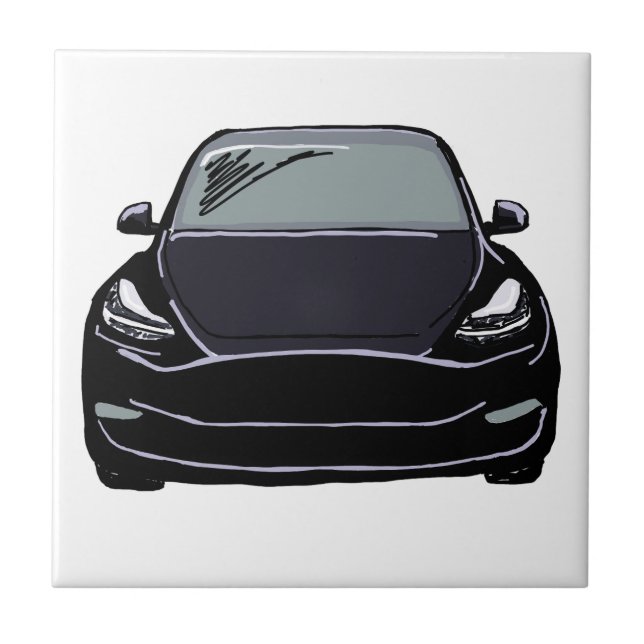 Black Electric Vehicle SUV Car Drawing Tile (Front)