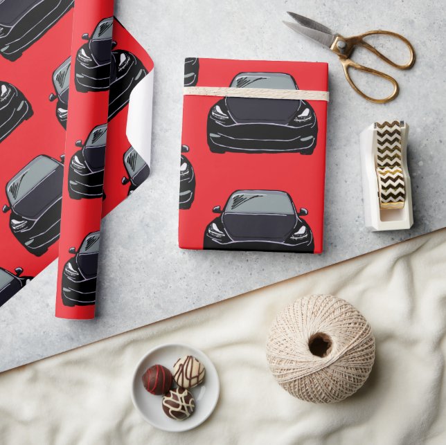 Black Electric Vehicle SUV Car Red Background Wrapping Paper (Crafts)