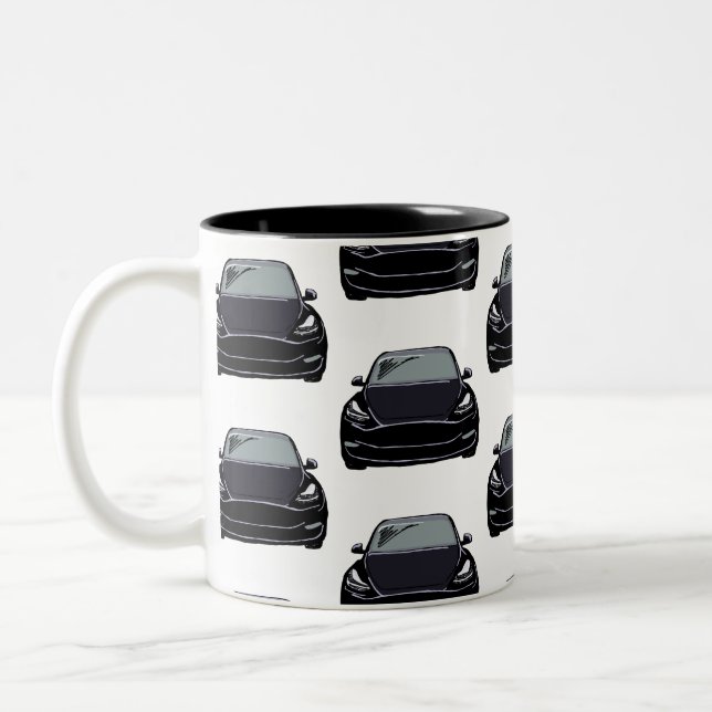 Black Electric Vehicle SUV Car Two-Tone Coffee Mug (Left)
