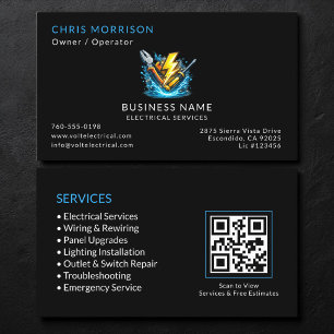 Black Electrician Services QR Code Business Card