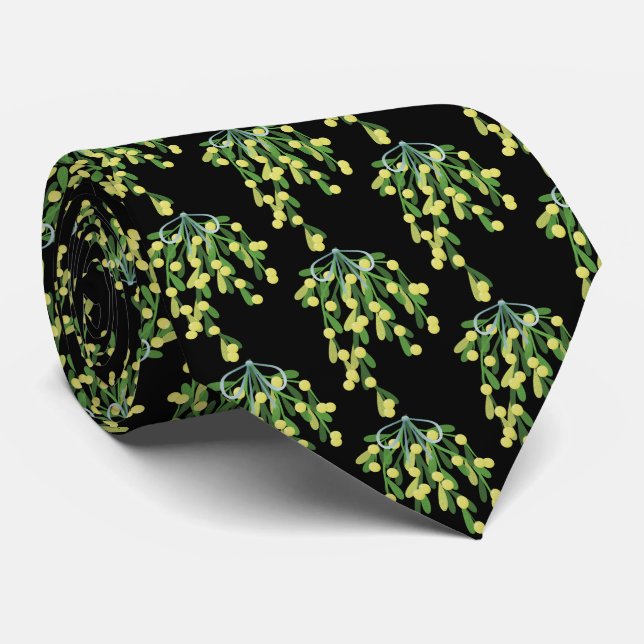 Black elegance Christmas mistletoe Tie (Rolled)