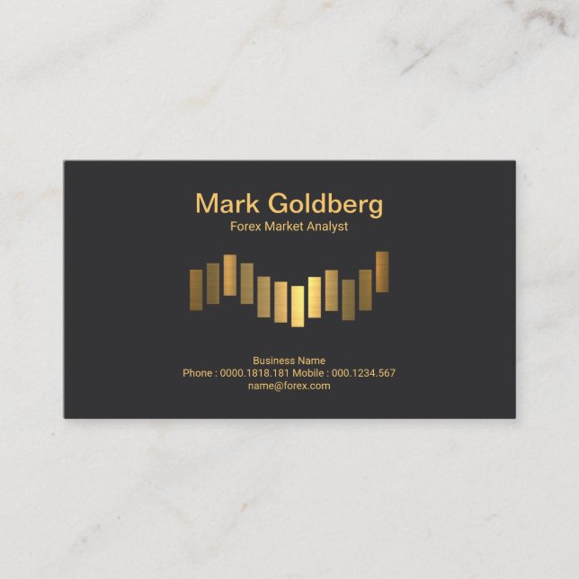 Black Elegance Gold Bar Graph Forex Dealer Business Card (Front)