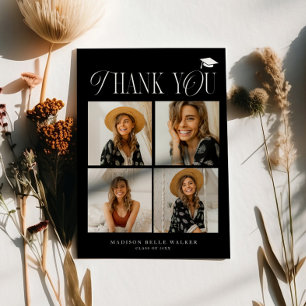 Black Elegance Graduation Thank You Photo Collage