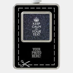 Black Elegance Keep Calm Your Text Silver Plated Framed Ornament