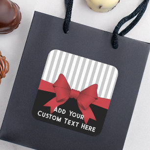 Black Elegance with Red Ribbon and Stripe Square Sticker