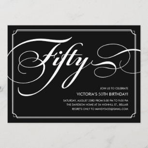 Black Elegant 50th Birthday Invitations