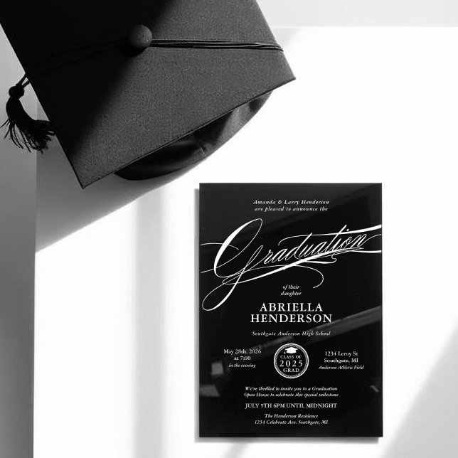 Black Elegant and Formal Script Graduation Acrylic Invitations (Creator Uploaded)