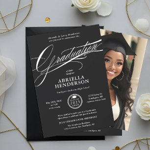 Black Elegant and Formal Script Graduation Invitation