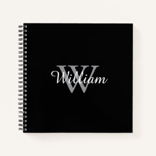Black Elegant and Simple Personalised Monogram Notebook