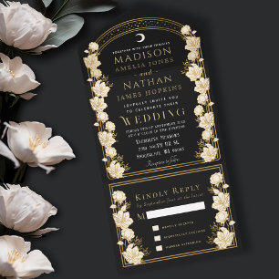 Black Elegant Arch Art Nouveau Wedding All In One Invitation