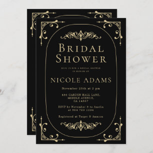 Black Elegant Art Deco Gold Retro Bridal Shower Invitation