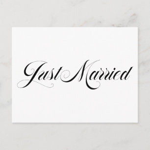 Black Elegant Bold Calligraphy Just Married Announcement Postcard