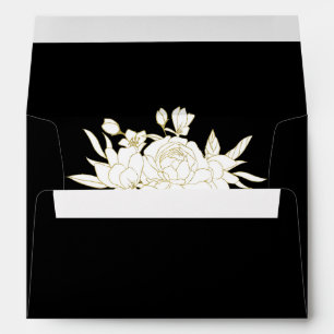 Black Elegant Bold Gold White Floral Address Envelope
