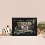 Black elegant botanical photo simple Christmas Holiday Card<br><div class="desc">Natural black elegant botanical photo simple joyful script Christmas card design.</div>