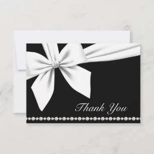  Black Elegant Bow & Pearls Fancy Thank You Card