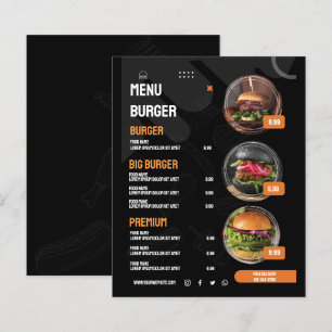 Black Elegant Burger Restaurant Menu Invitation