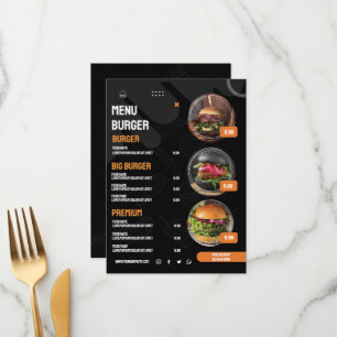 Black Elegant Burger Restaurant Menu Invitation