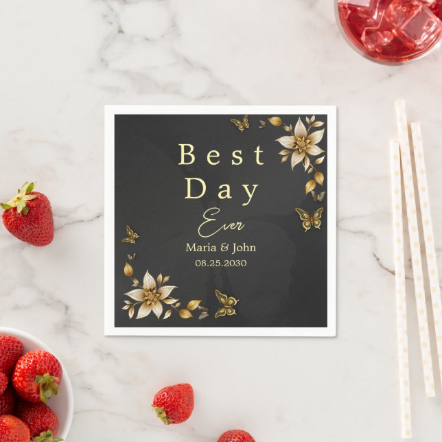 Black Elegant butterflies Wedding Napkins (Insitu)