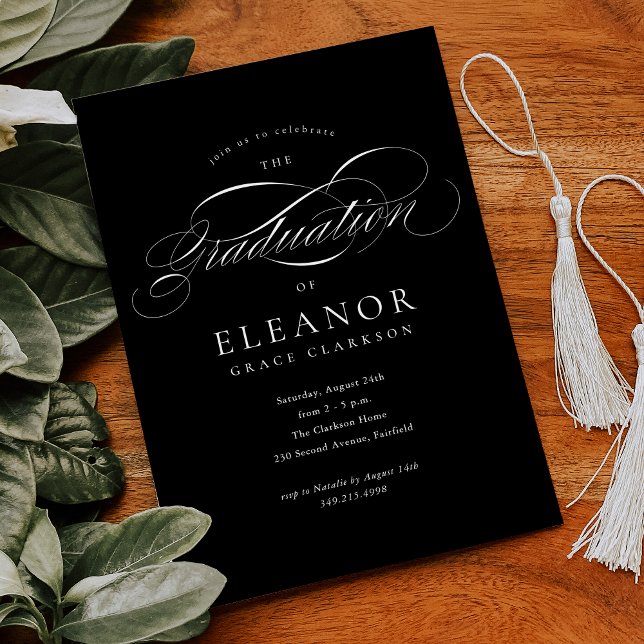Black Elegant Calligraphy Graduation Party Invitation (Creator Uploaded)