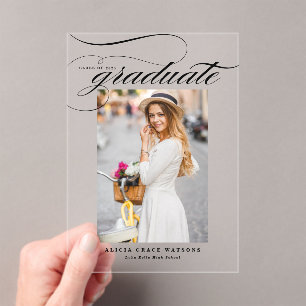 Black Elegant Calligraphy Photo Graduation Acrylic Invitations