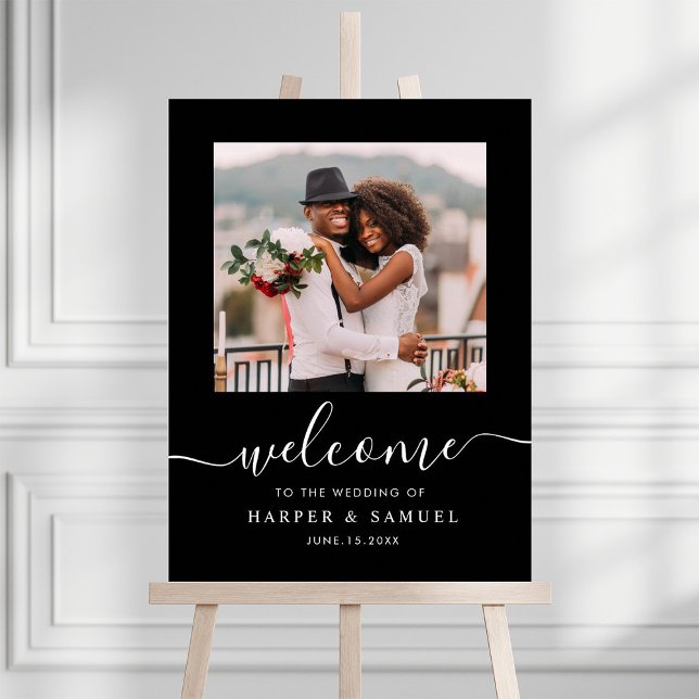 Black Elegant Calligraphy Photo Wedding Welcome Poster (Creator Uploaded)