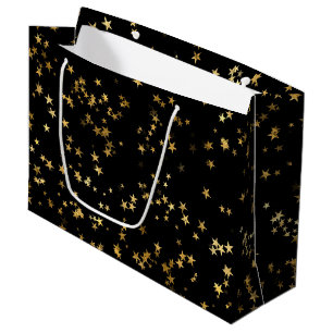 Black Elegant Celestial Starry Gold Stars Design Large Gift Bag