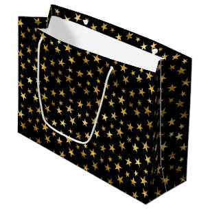 Black Elegant Celestial Starry Gold Stars Design Large Gift Bag