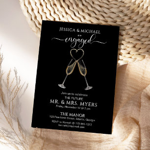 Black Elegant Champagne Gold Heart Engagment Party
