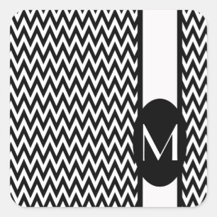 Black Elegant Chevron Design with monogram Square Sticker