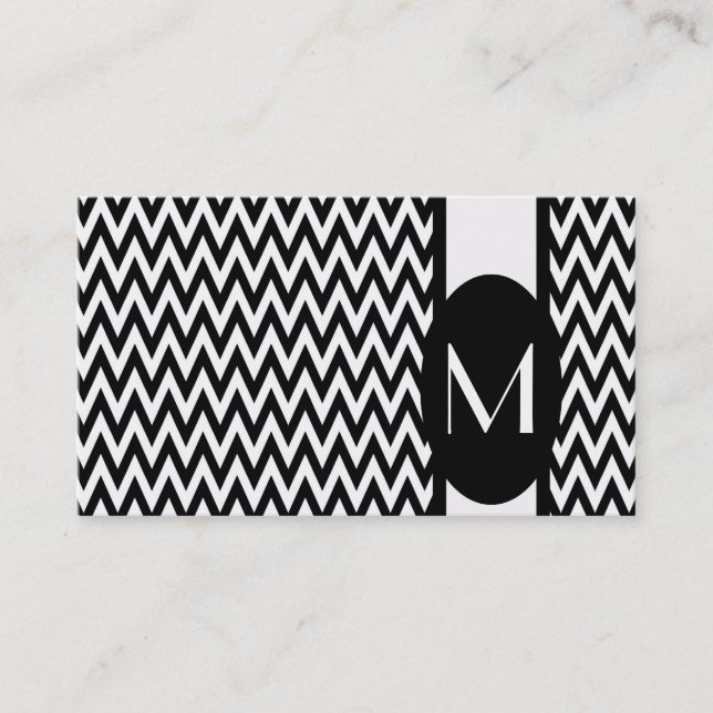Black Elegant Chevron Monogram Business Card (Front)