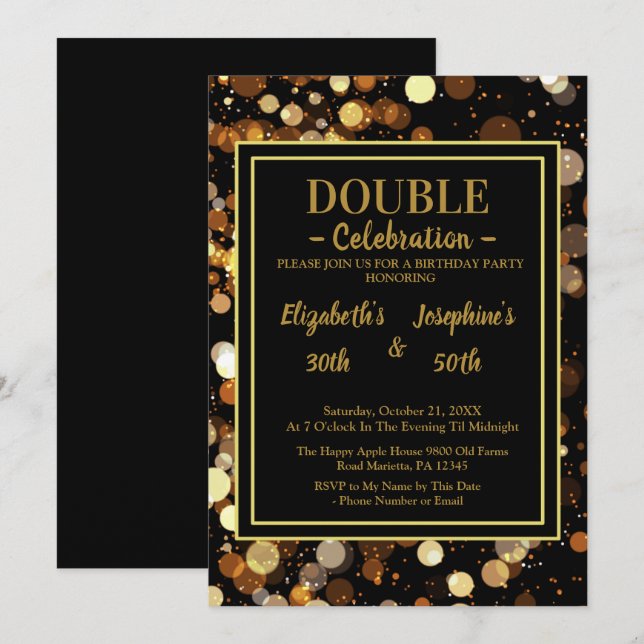 Black Elegant Chic Dual Birthday Soiree Invitation (Front/Back)