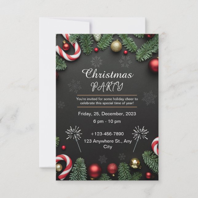 Black Elegant Christmas Party  Invitation (Front)