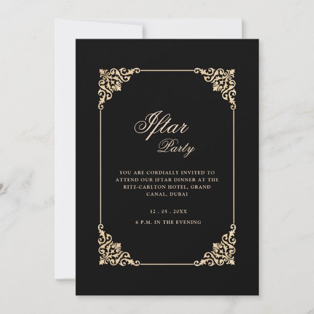 Black Elegant Classic Frame Script Iftar Party Invitation (Front)