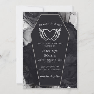 Black Elegant Coffin Gothic Halloween Wedding Invitation