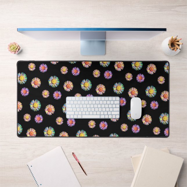  Black Elegant & Colourful Classy Floral Boho Dais Desk Mat (Office 1)