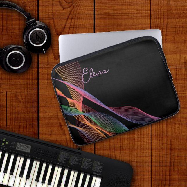Black elegant colourful wavy  laptop sleeve (Creator Uploaded)