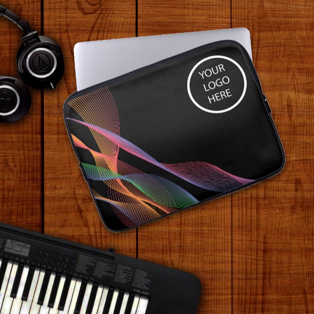 Black elegant colourful wavy logo laptop sleeve (Creator Uploaded)