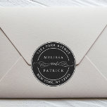 Black Elegant Couple Names Wedding Return Address Classic Round Sticker<br><div class="desc">Black and white elegant round sticker with your names and return address.</div>