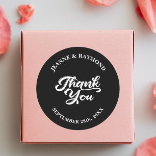 Black Elegant Custom Wedding Thank You Favour Classic Round Sticker