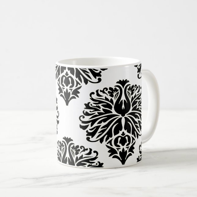 Black Elegant Damask Coffee Mug (Front Right)