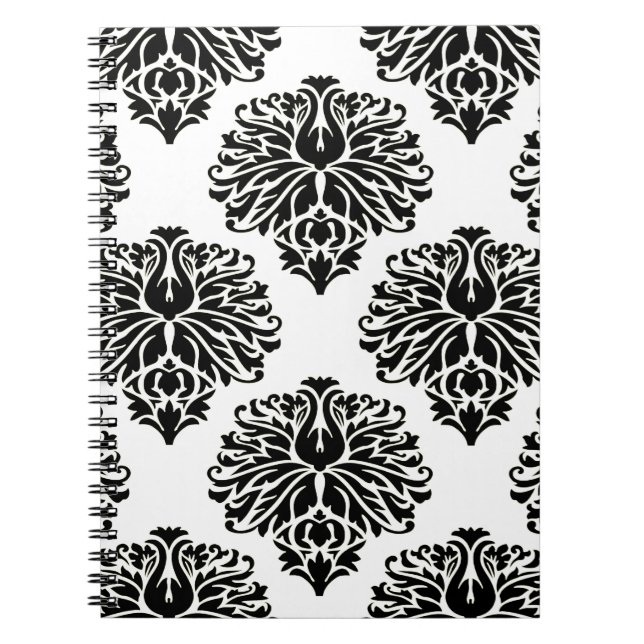 Black Elegant Damask Notebook (Front)