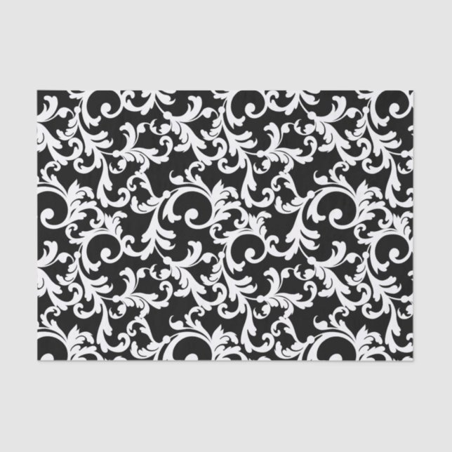Black Elegant Damask Print Tissue Paper (Front)