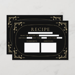 Black Elegant Deco Retro Bridal Shower Recipe Card