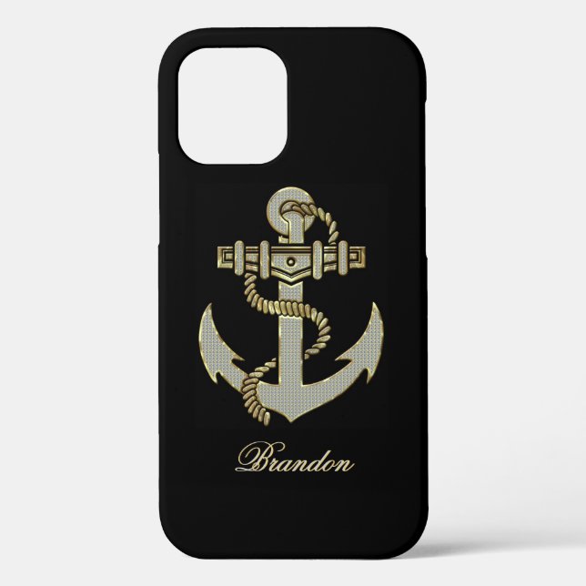 Black, Elegant Diamonds & Gold  Nautical Anchor Ca Case-Mate iPhone Case (Back)