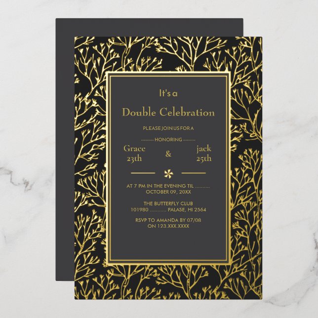 Black Elegant Double Celebration Birthday (Front/Back)