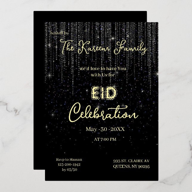 Black Elegant EId Celebration Eid Party Invitation (Front/Back)