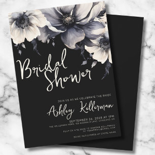 Black Elegant Floral Bridal Shower Invitation